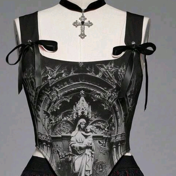 Dolls Kill Black Gothic Crop Top - Picture 2 of 7